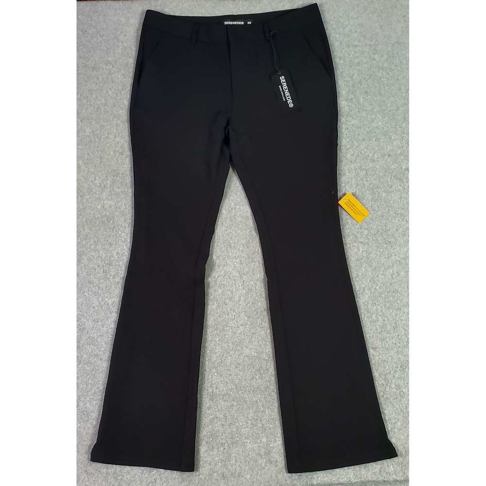 Serenede Dress Pants Mens Size 36X35 Black Flare Leg Lightweight Slim Fit NEW